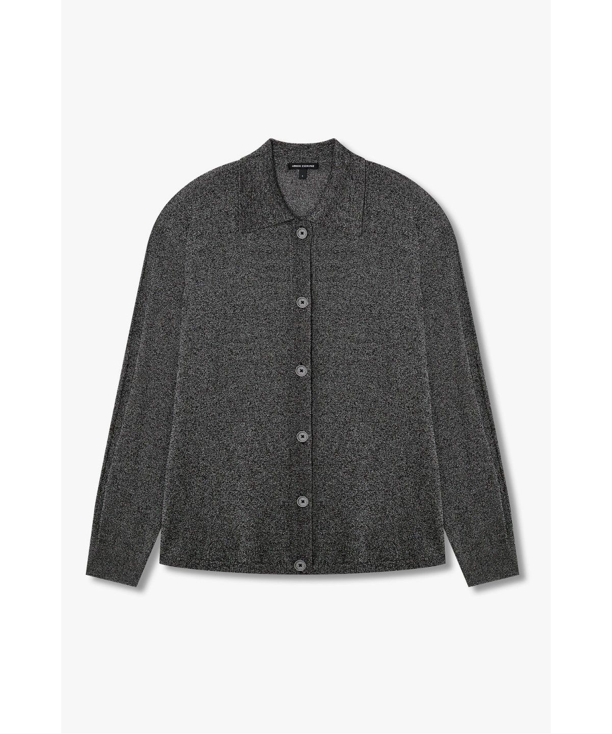 아르마니 익스체인지(ARMANI EXCHANGE) 여성 메탈릭 카라 버튼업 가디건 _블랙_A426332507