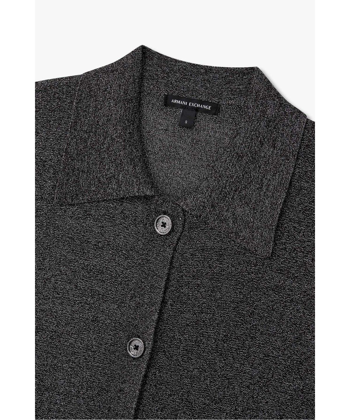 아르마니 익스체인지(ARMANI EXCHANGE) 여성 메탈릭 카라 버튼업 가디건 _블랙_A426332507