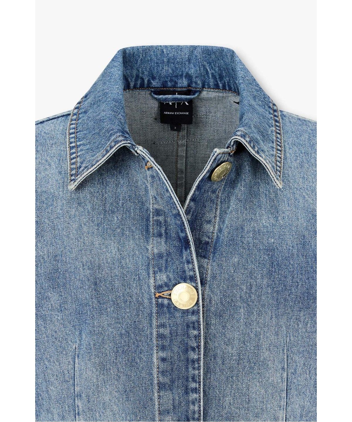 아르마니 익스체인지(ARMANI EXCHANGE) 여성 배색 포켓 골드 버튼 데님 자켓 _블루_A426310508