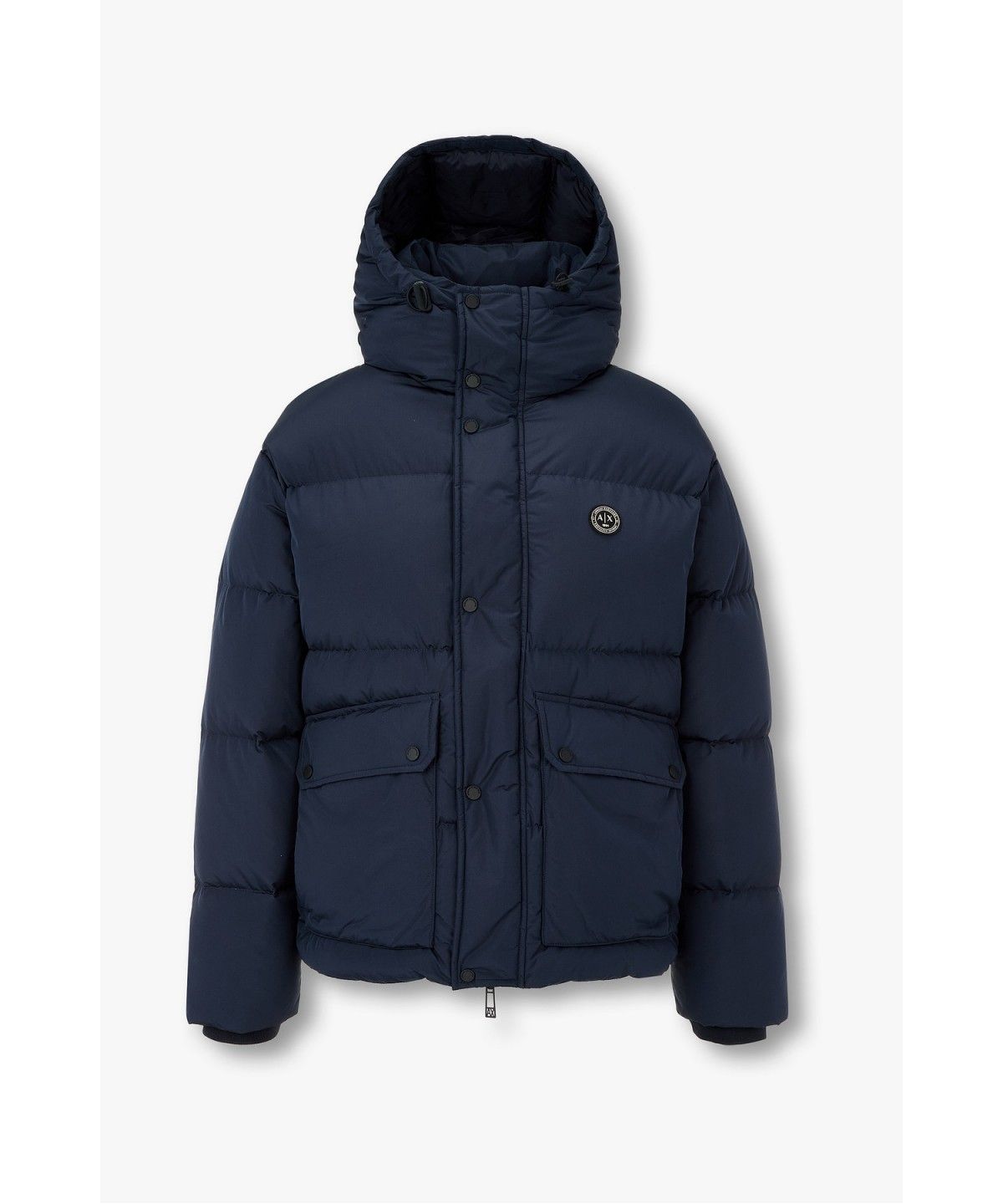 아르마니 익스체인지(ARMANI EXCHANGE) 남성 로고 패치 후디드 다운 자켓 _네이비_A416310006