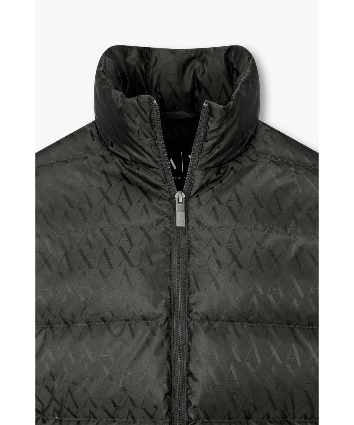 아르마니 익스체인지(ARMANI EXCHANGE) 남성 로고 패턴 하이넥 다운 패딩 자켓 _다크그린_A416310102