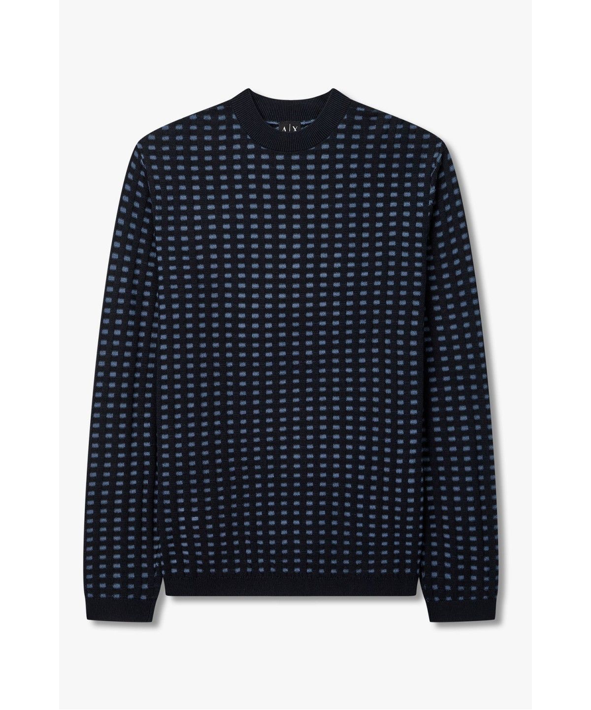 아르마니 익스체인지(ARMANI EXCHANGE) 남성 울 블렌드 투톤 체크 패턴 니트 _다크 네이비_A416332014