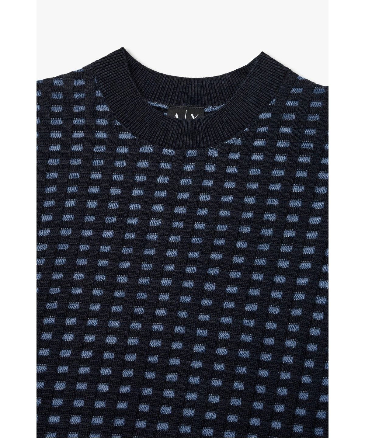 아르마니 익스체인지(ARMANI EXCHANGE) 남성 울 블렌드 투톤 체크 패턴 니트 _다크 네이비_A416332014