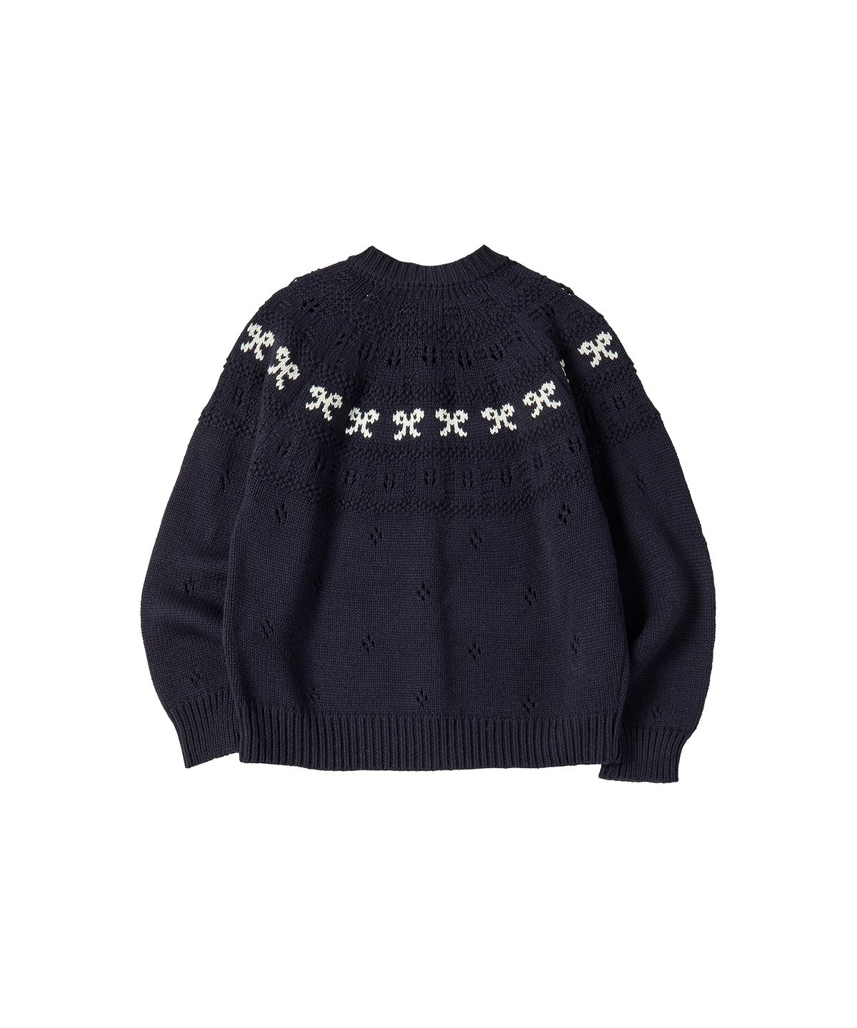 꼬모니노즈(COMONINOZ) W RIBBON PUNCHING KNIT CARDIGAN [NAVY]