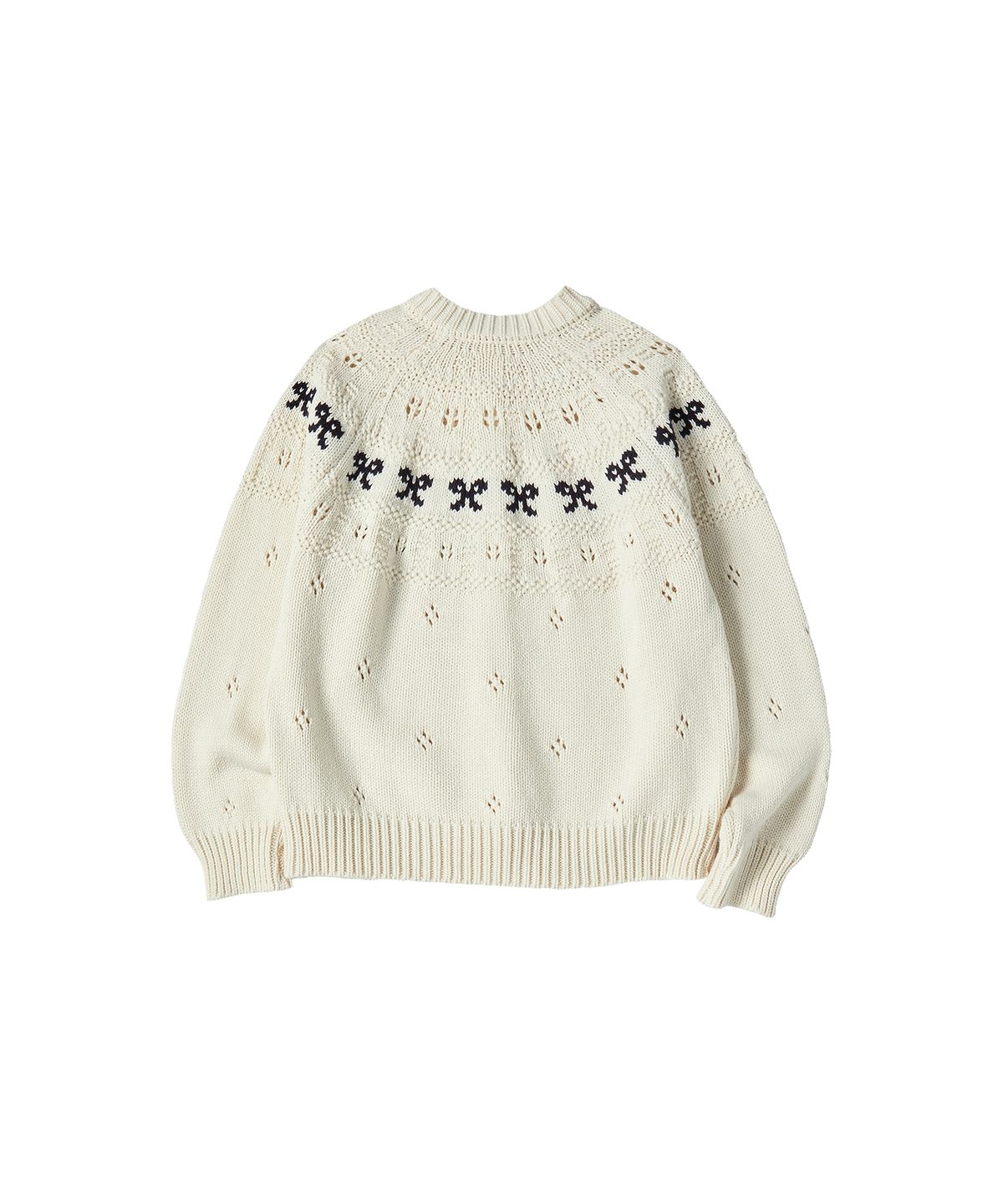 꼬모니노즈(COMONINOZ) W RIBBON PUNCHING KNIT CARDIGAN [IVORY]