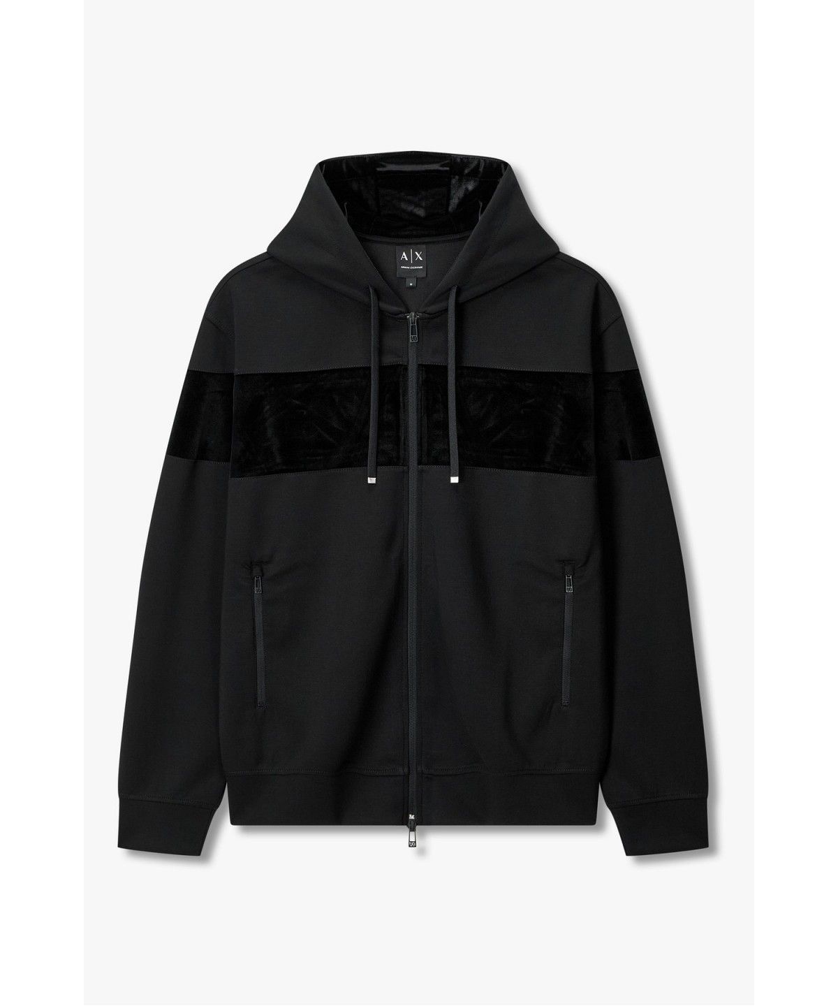 아르마니 익스체인지(ARMANI EXCHANGE) 남성 벨벳 패치 디테일 스웨트 후디 _블랙_A416331013