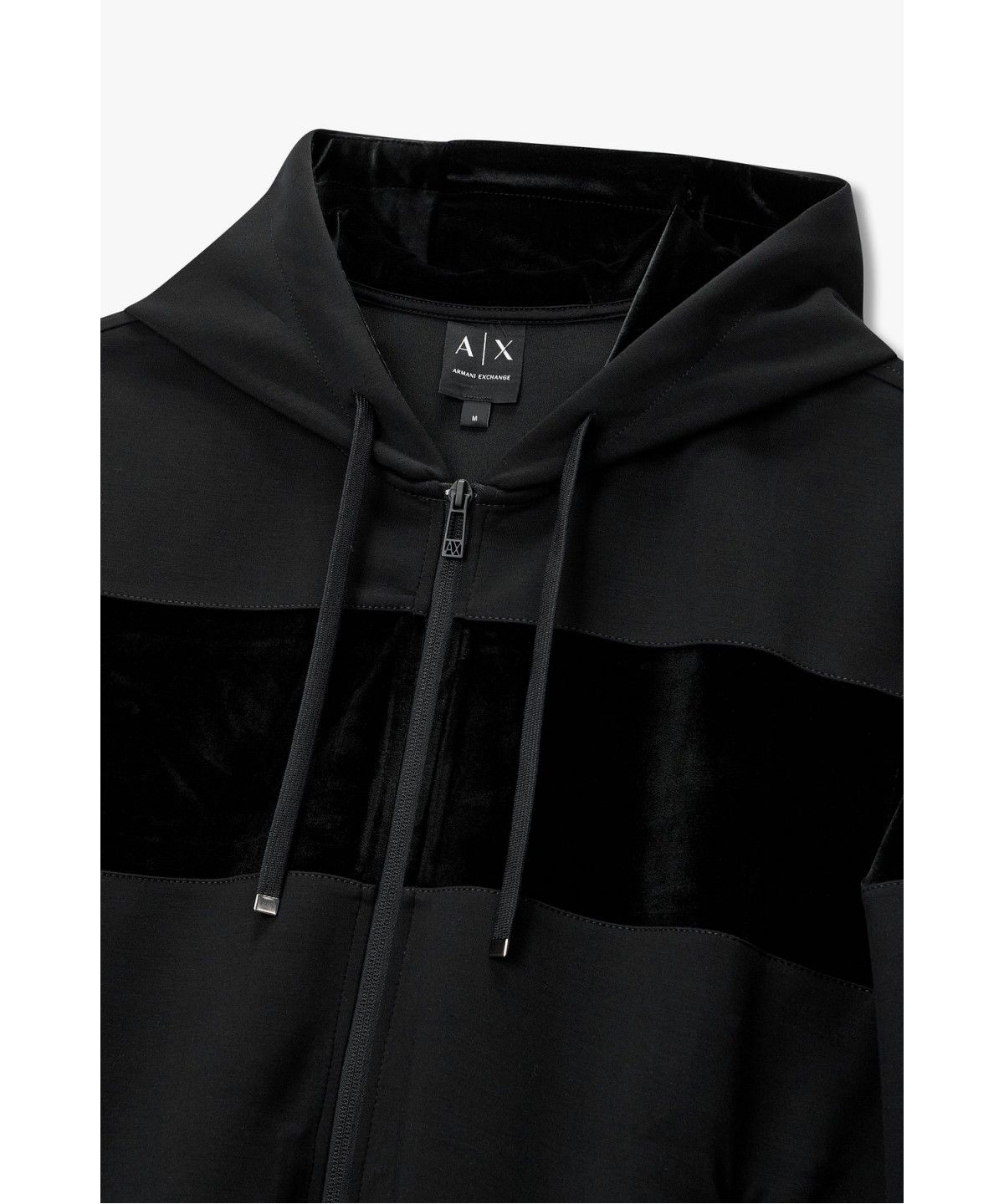 아르마니 익스체인지(ARMANI EXCHANGE) 남성 벨벳 패치 디테일 스웨트 후디 _블랙_A416331013