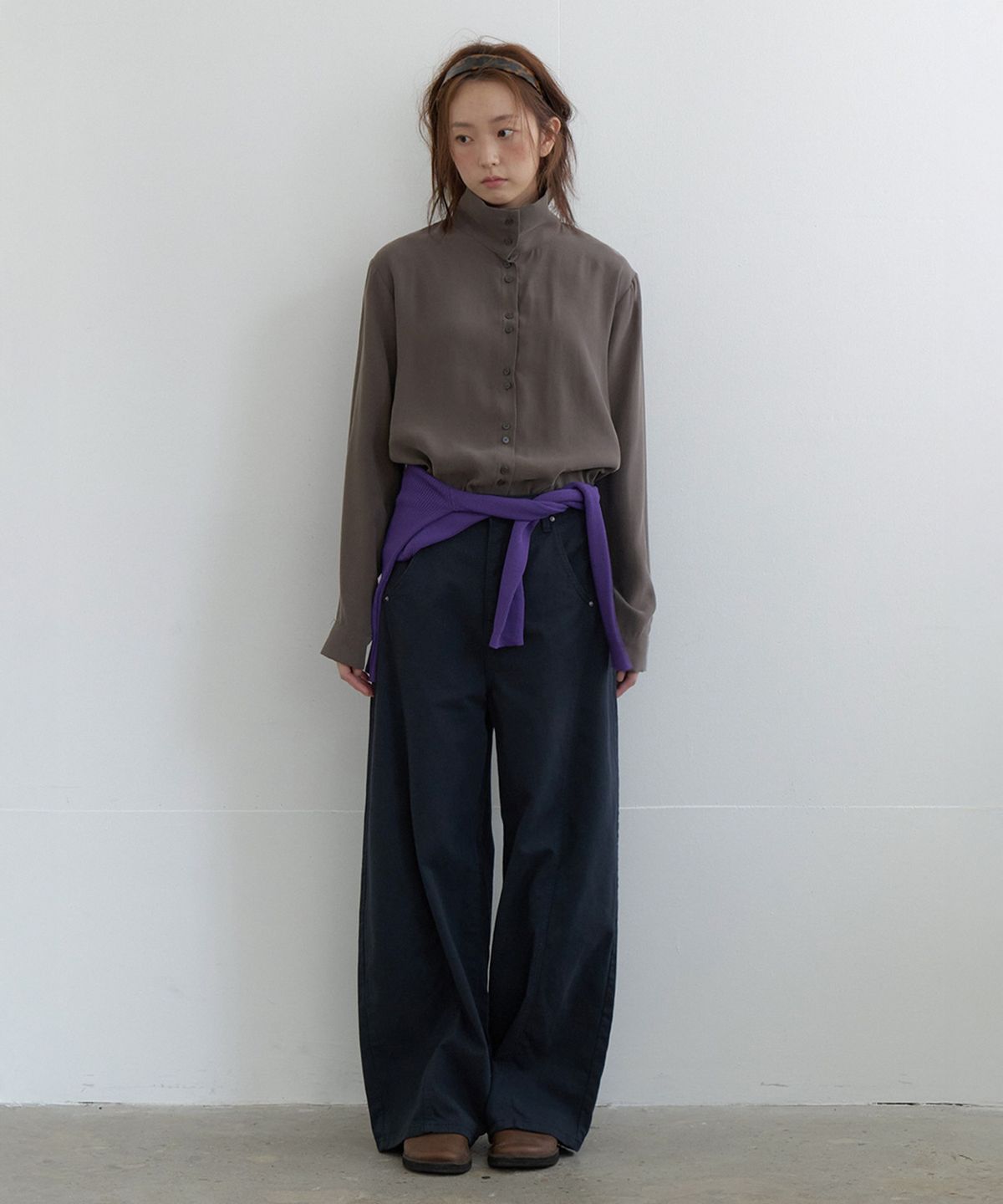 뮈르뮈르(MURMURE) 루메느 하이넥 스웨이드 무드 셔츠_Lumene Shirt_Mocha Brown