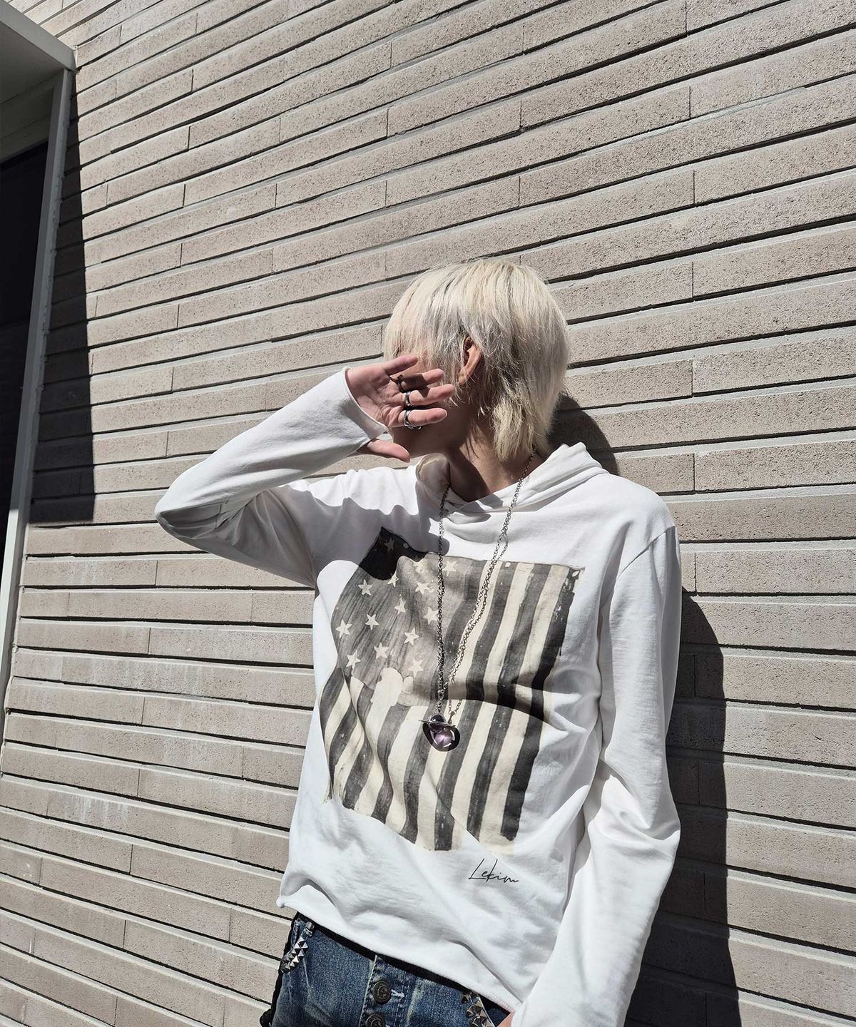 레킴(LEKIM) VINTAGE FLAG HOODIE (화이트)
