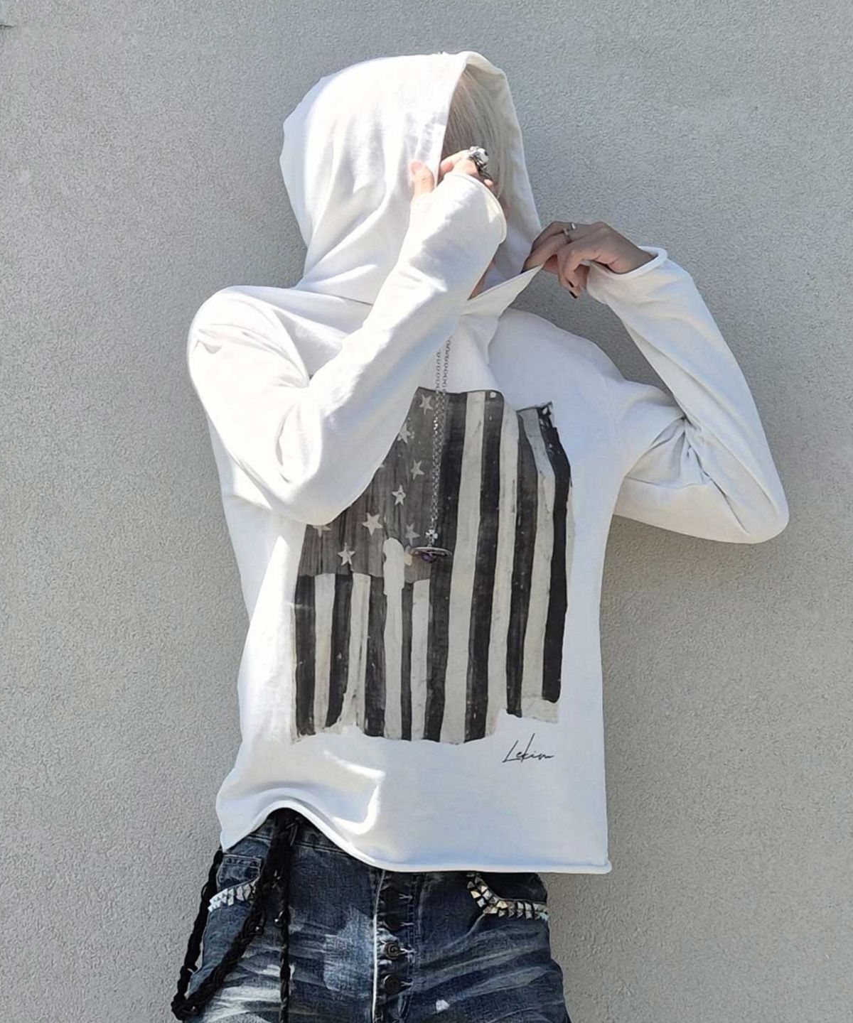 레킴(LEKIM) VINTAGE FLAG HOODIE (화이트)
