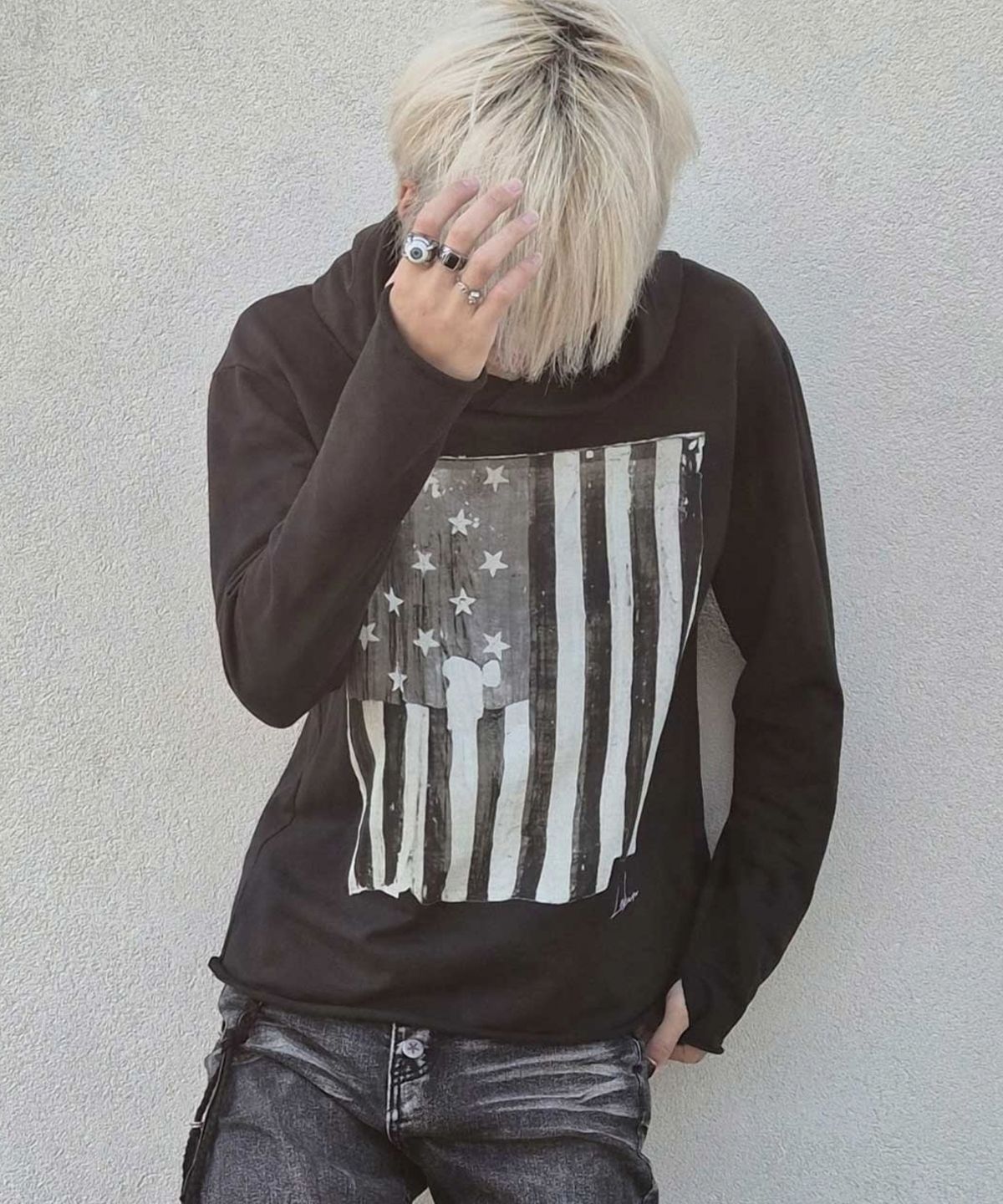 레킴(LEKIM) VINTAGE FLAG HOODIE (블랙)