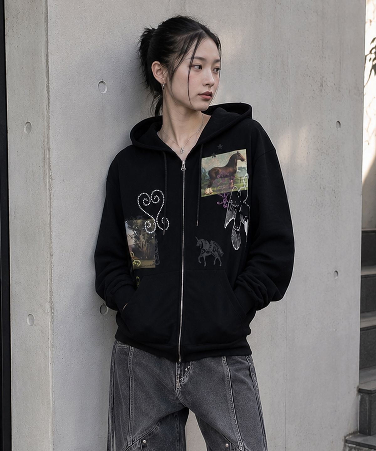 그레이버(GRAVER) [UNISEX]HOREY 후드집업_White