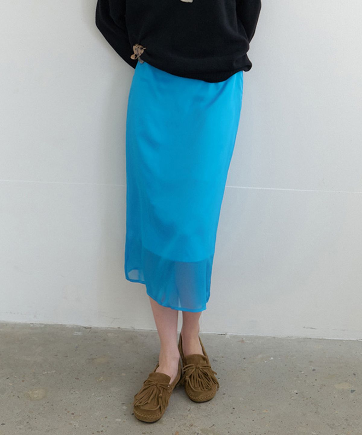뮈르뮈르(MURMURE) 에즈온 시어 레이어드 스커트_Ezon Skirt_Aquablue