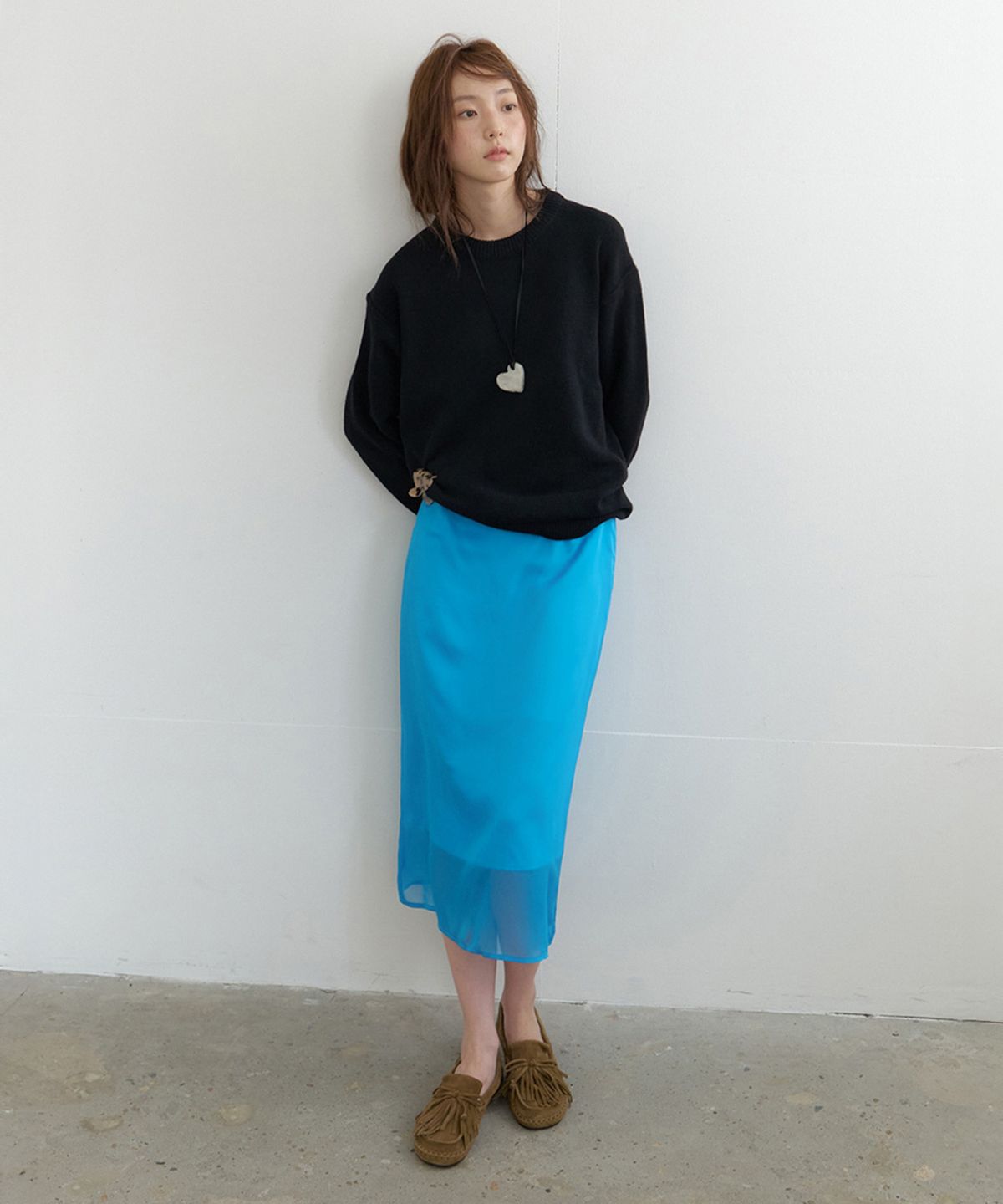 뮈르뮈르(MURMURE) 에즈온 시어 레이어드 스커트_Ezon Skirt_Aquablue