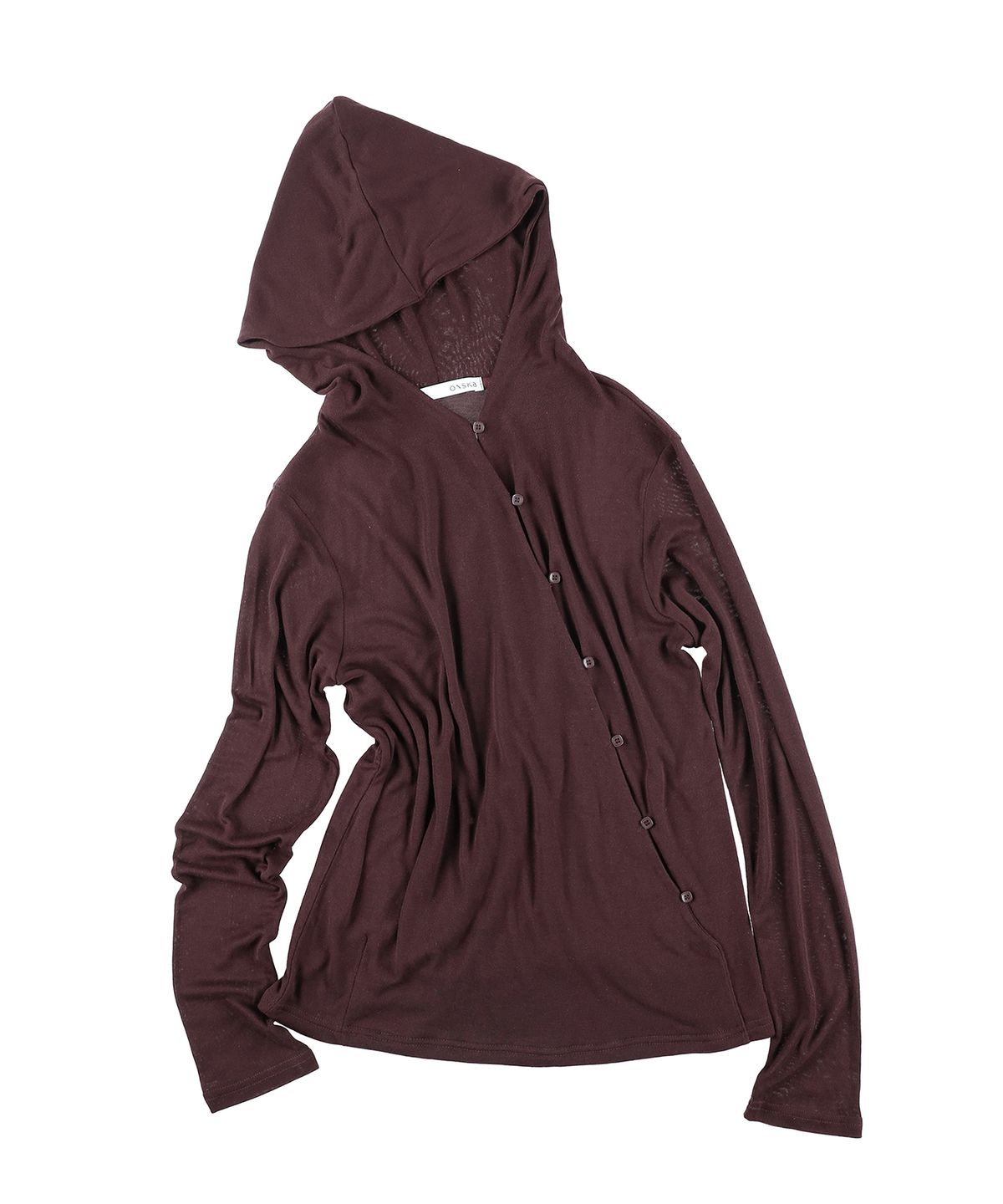 온스카(ONSKA) DRAPE BUTTON HOODED LONG SLEEVE T (WINE)