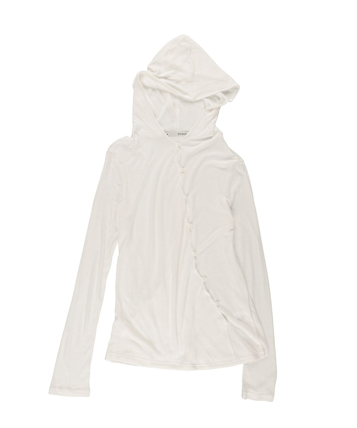 온스카(ONSKA) DRAPE BUTTON HOODED LONG SLEEVE T (WHITE)