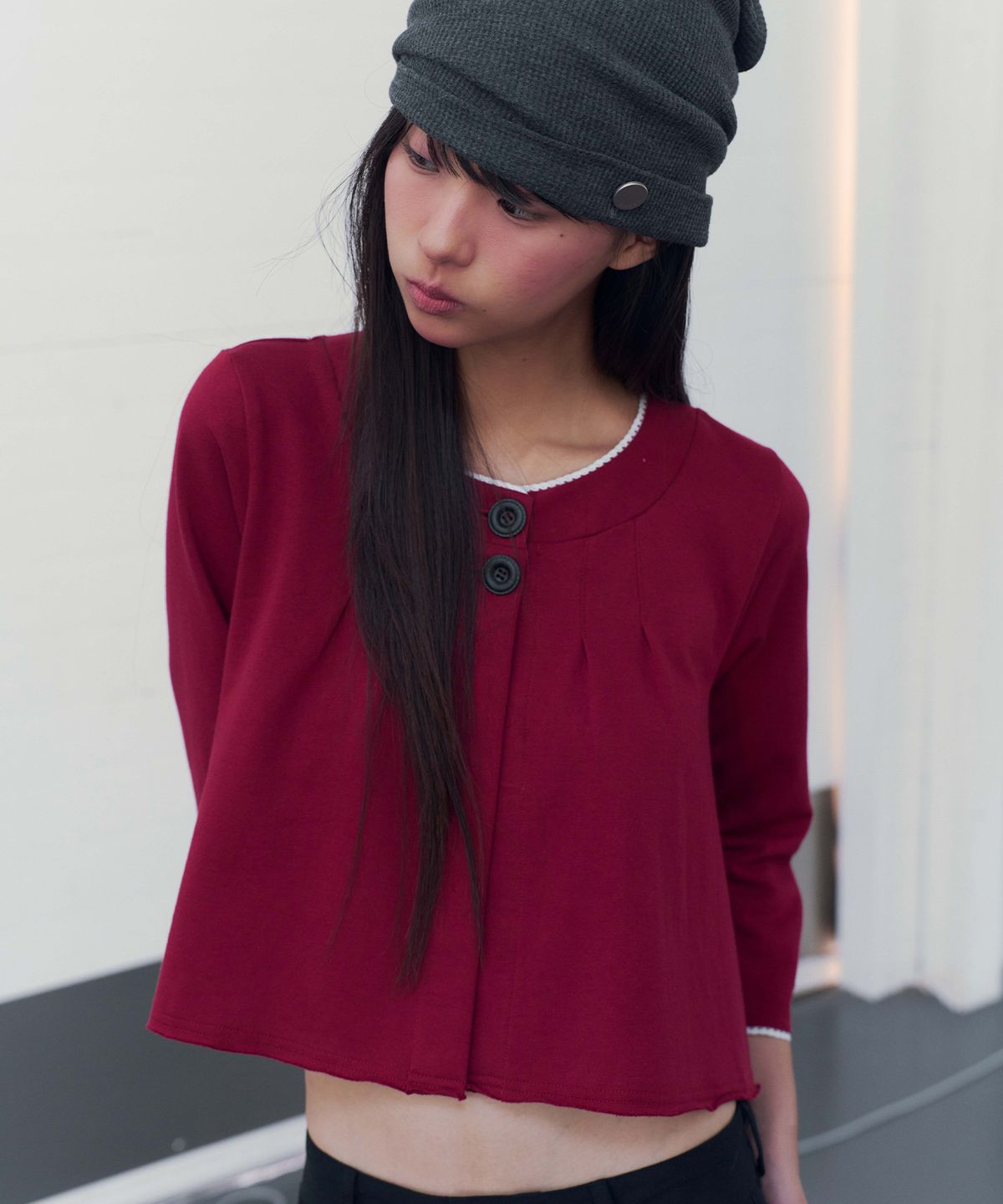 온스카(ONSKA) FLARE JERSEY CARDIGAN (RED)