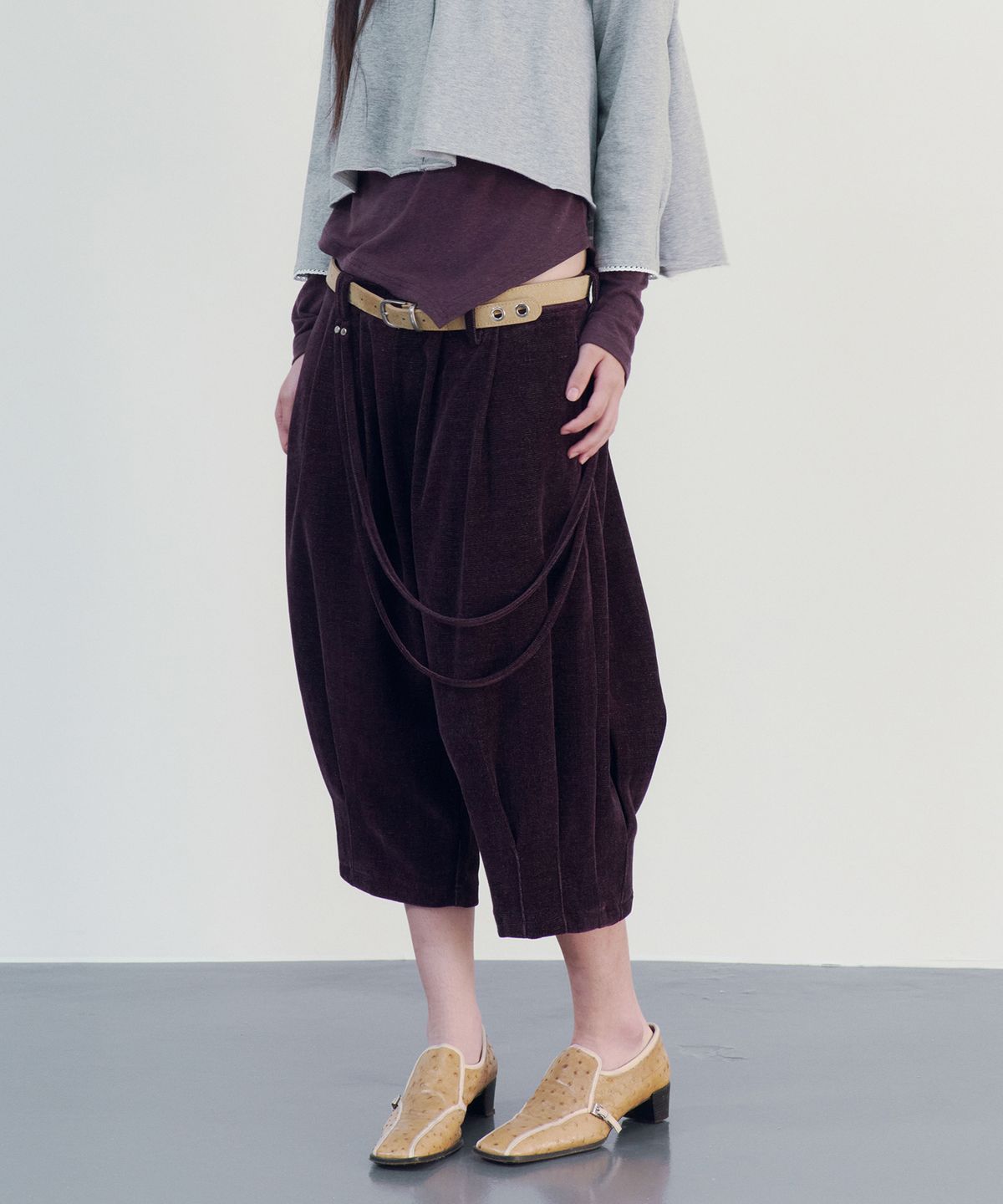 온스카(ONSKA) BELT STRING HAREM PANTS (PURPLE)