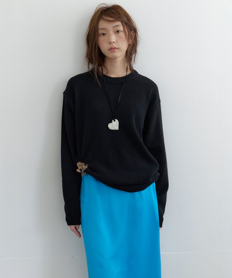네리 파인울 숄더 라이닝 라운드 니트_Neri Knit_Black