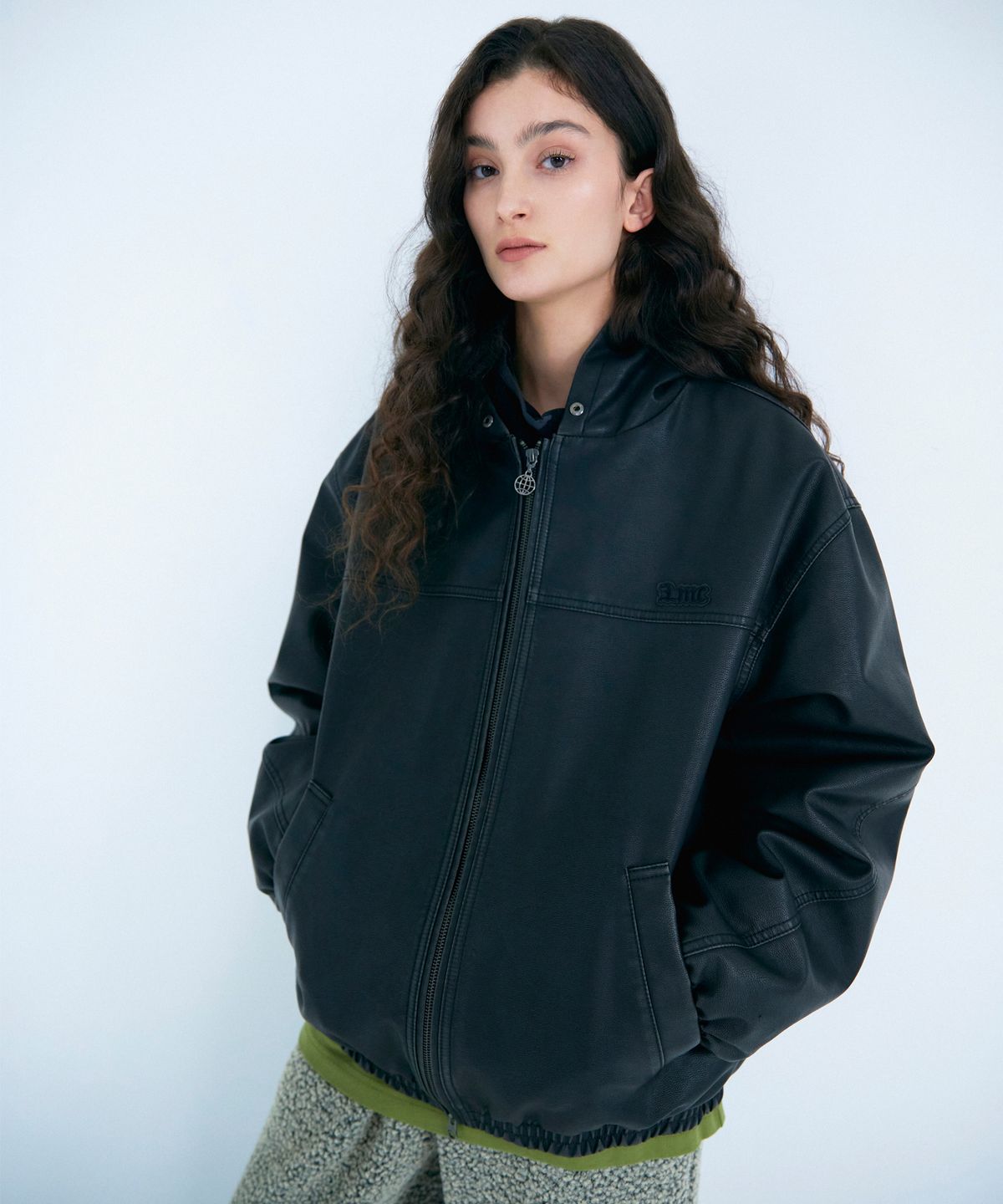 엘엠씨(LMC) FAUX LEATHER HOODED JACKET black
