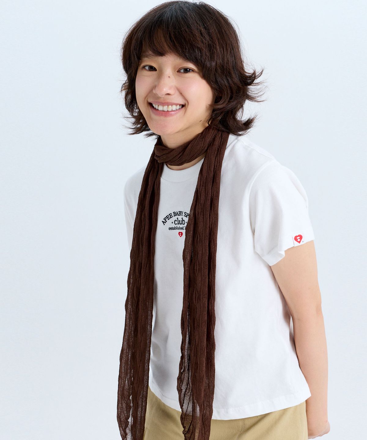마크니(MACNI) SOFTY CREAM SALLANG SCARF BROWN