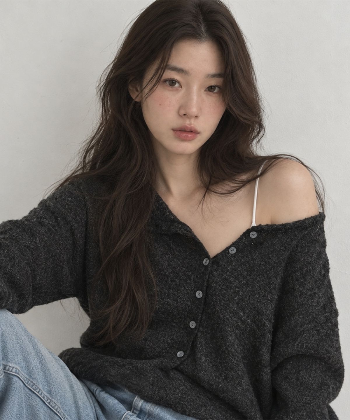 넌즈시(NUNZSI) 울 부클 헨리넥 풀오버 멜란지 차콜