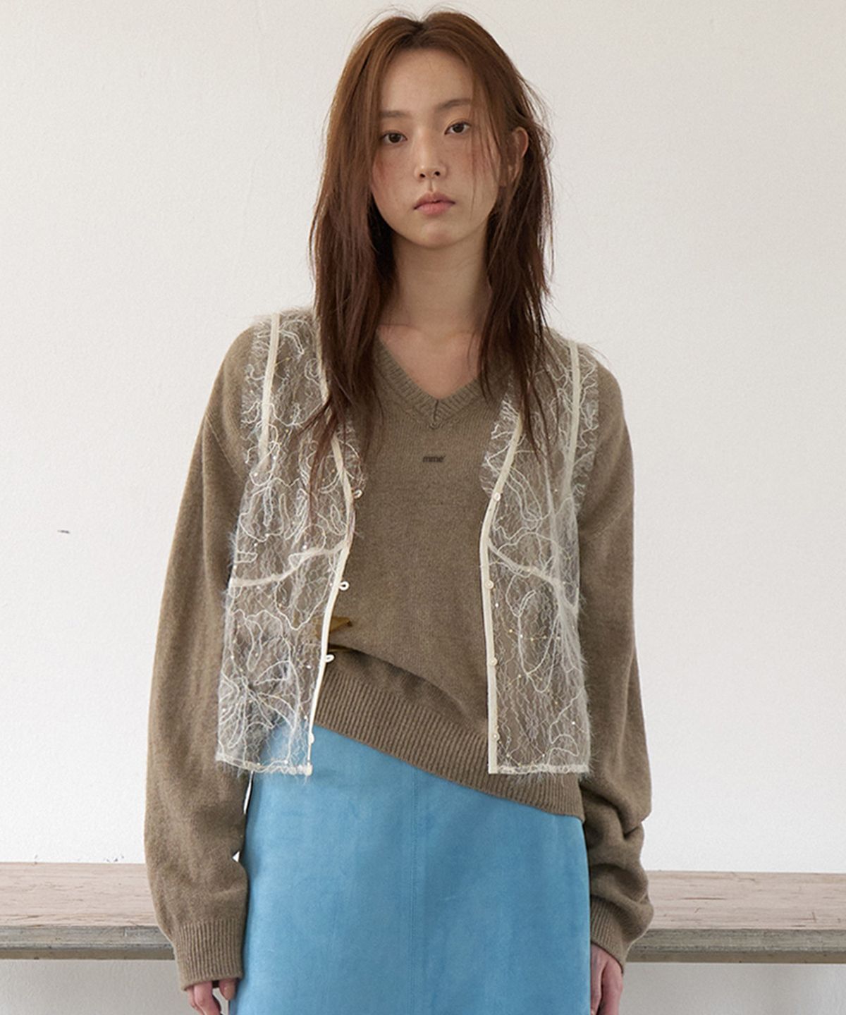 뮈르뮈르(MURMURE) 베른 홀가먼트 브이 울 니트_Bern Knit_Khaki Mocha