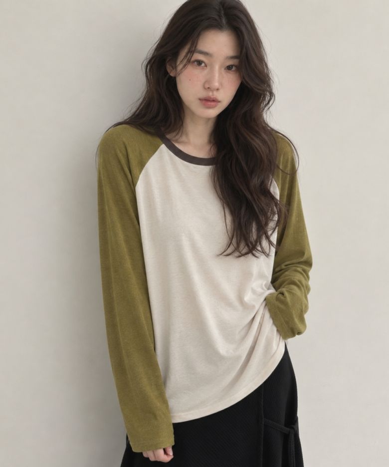 울 블랜딩 소프트 레글런 티셔츠 올리브