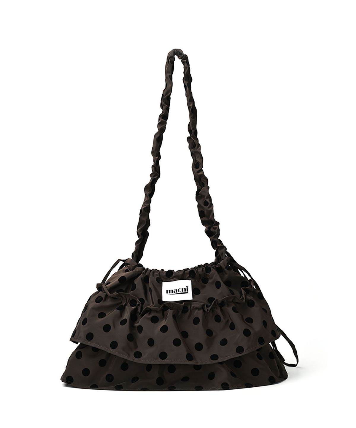 마크니(MACNI) CANCAN FRILL SHOULDER CROSS BAG DOT BROWN