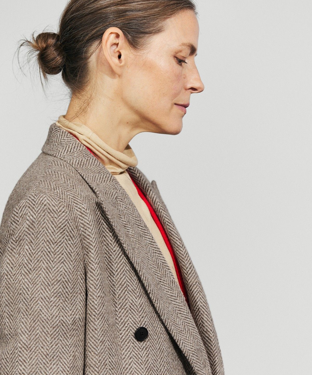 마시모두띠(MASSIMO DUTTI) 헤링본 미디 더블브레스트 코트