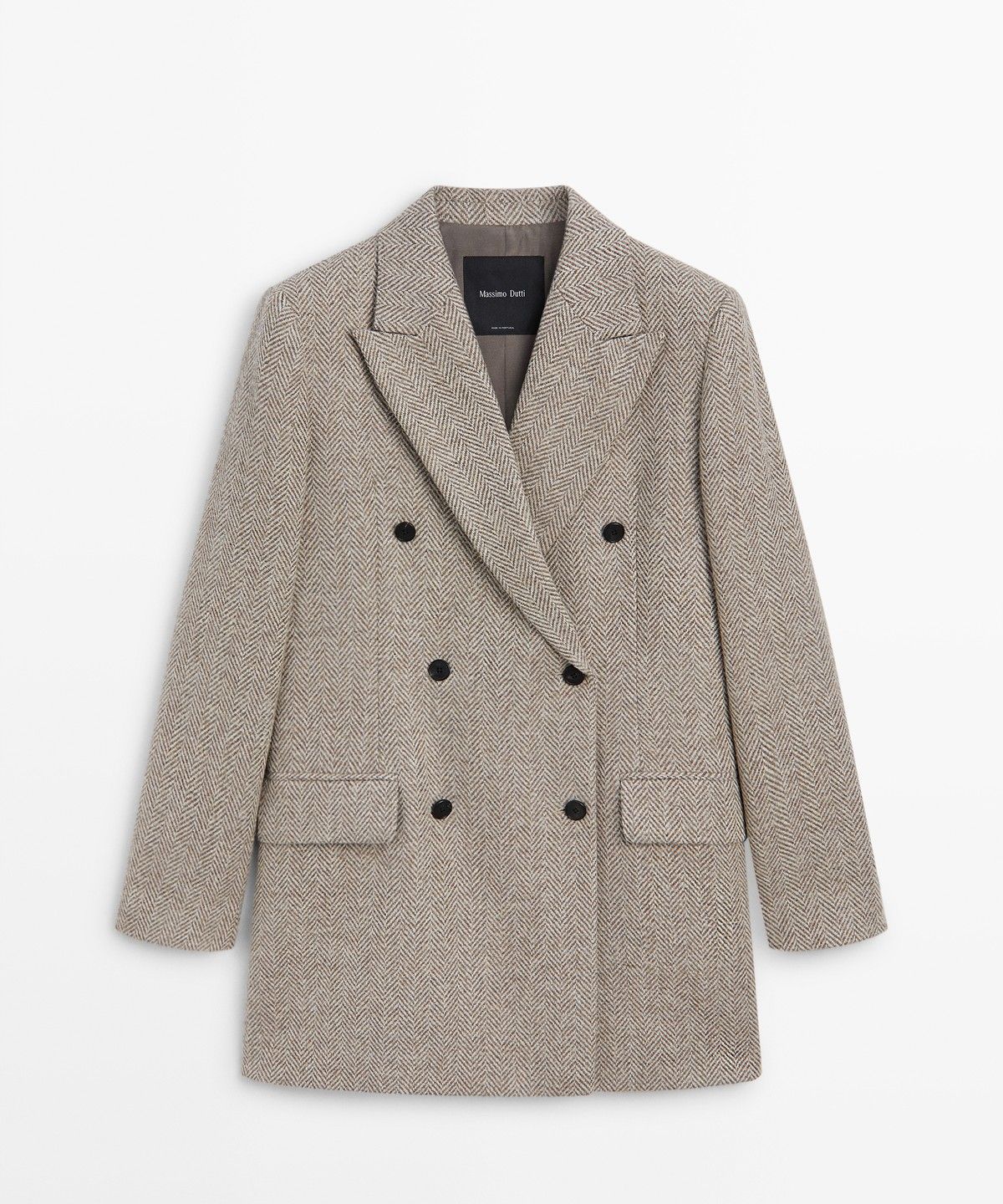 마시모두띠(MASSIMO DUTTI) 헤링본 미디 더블브레스트 코트