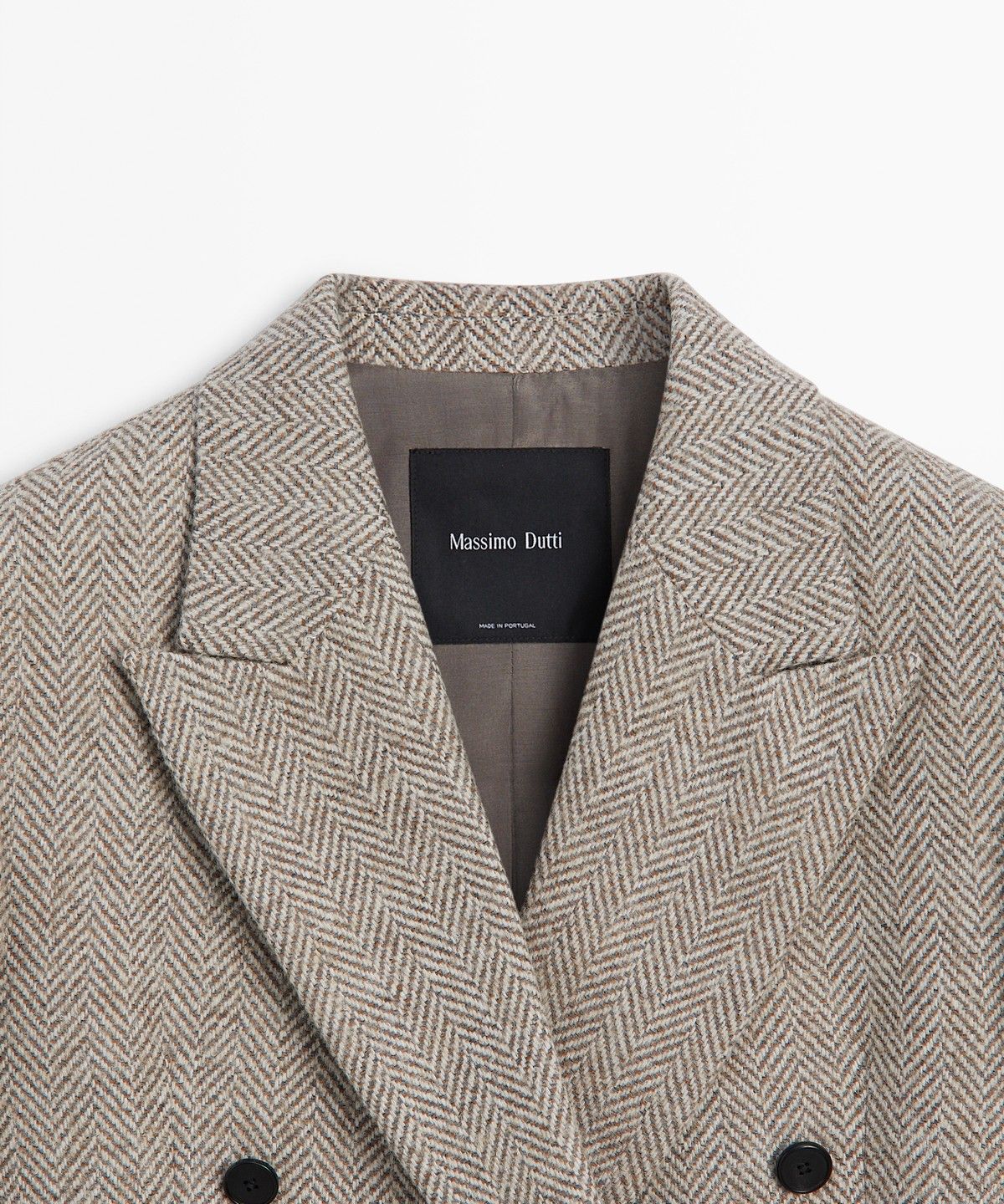 마시모두띠(MASSIMO DUTTI) 헤링본 미디 더블브레스트 코트