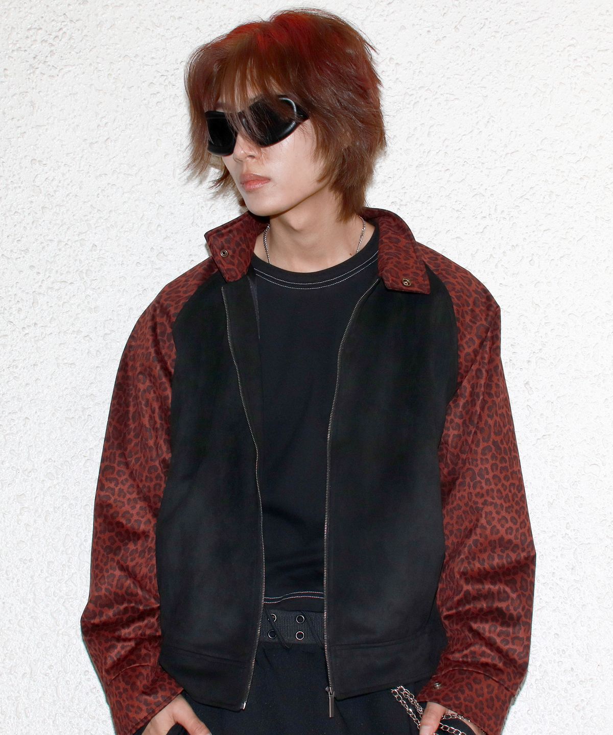 드마크(DEMARC) M Leopard synthetic leather rider blouson jacket -  Burgundy & Black