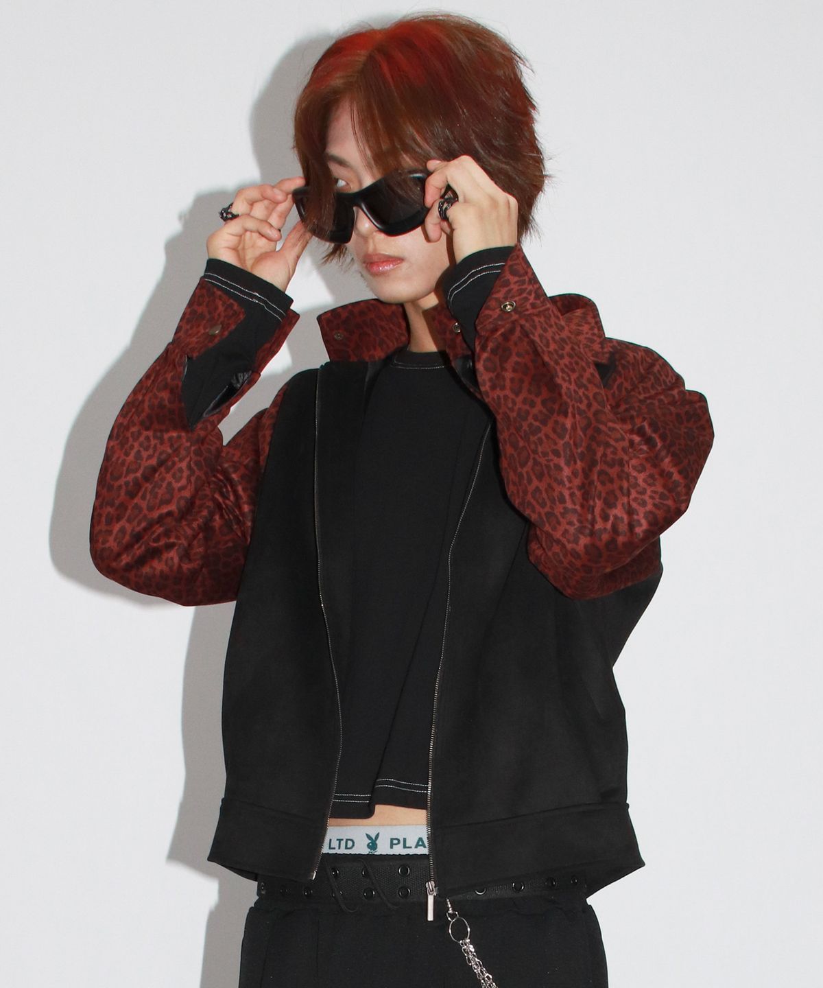 드마크(DEMARC) M Leopard synthetic leather rider blouson jacket -  Burgundy & Black