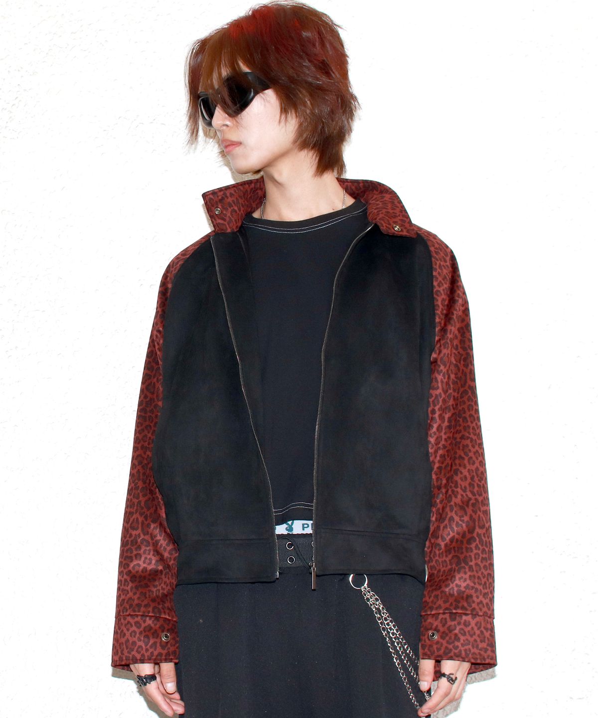 드마크(DEMARC) M Leopard synthetic leather rider blouson jacket -  Burgundy & Black