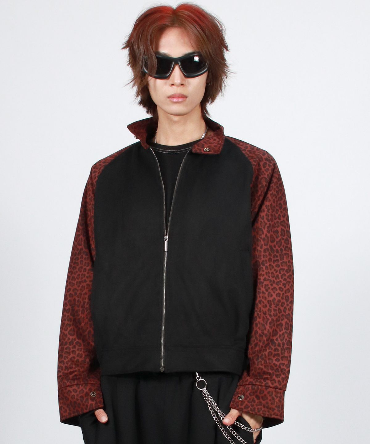 드마크(DEMARC) M Leopard synthetic leather rider blouson jacket -  Burgundy & Black