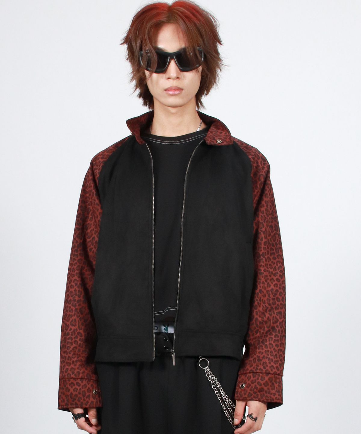 드마크(DEMARC) M Leopard synthetic leather rider blouson jacket -  Burgundy & Black