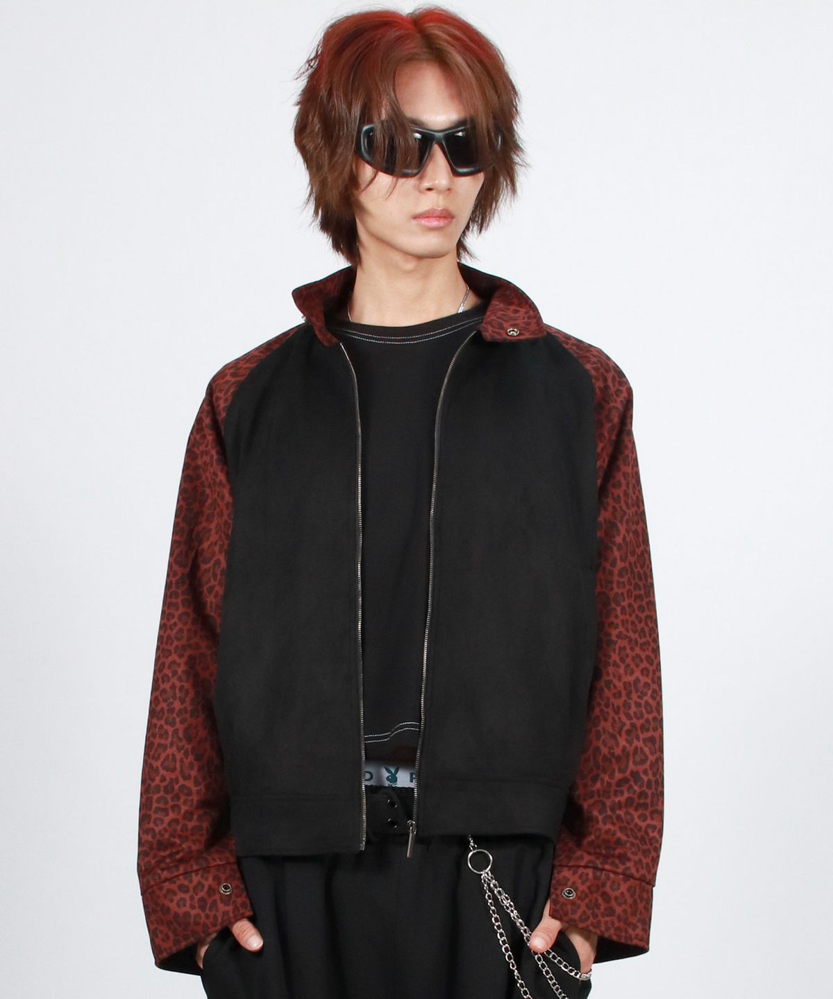 드마크(DEMARC) M Leopard synthetic leather rider blouson jacket -  Burgundy & Black