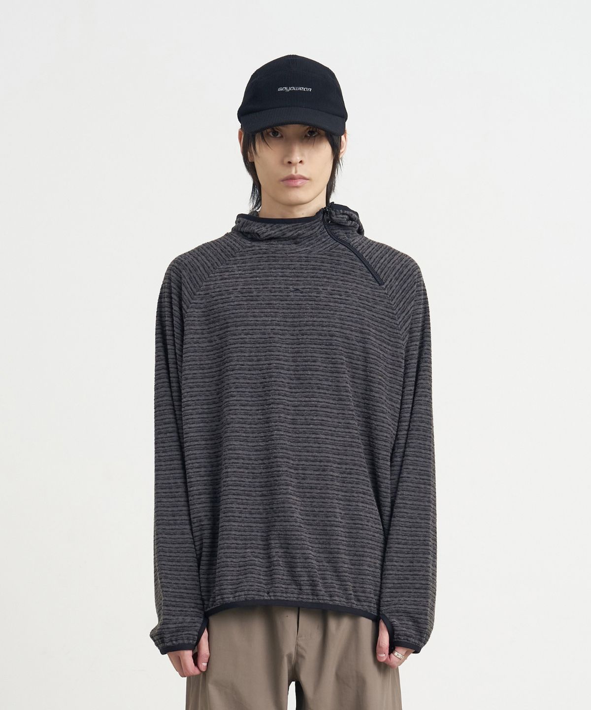 고요웨어(GOYOWEAR) 사이드 집 테리 후디 (브라운 그레이)