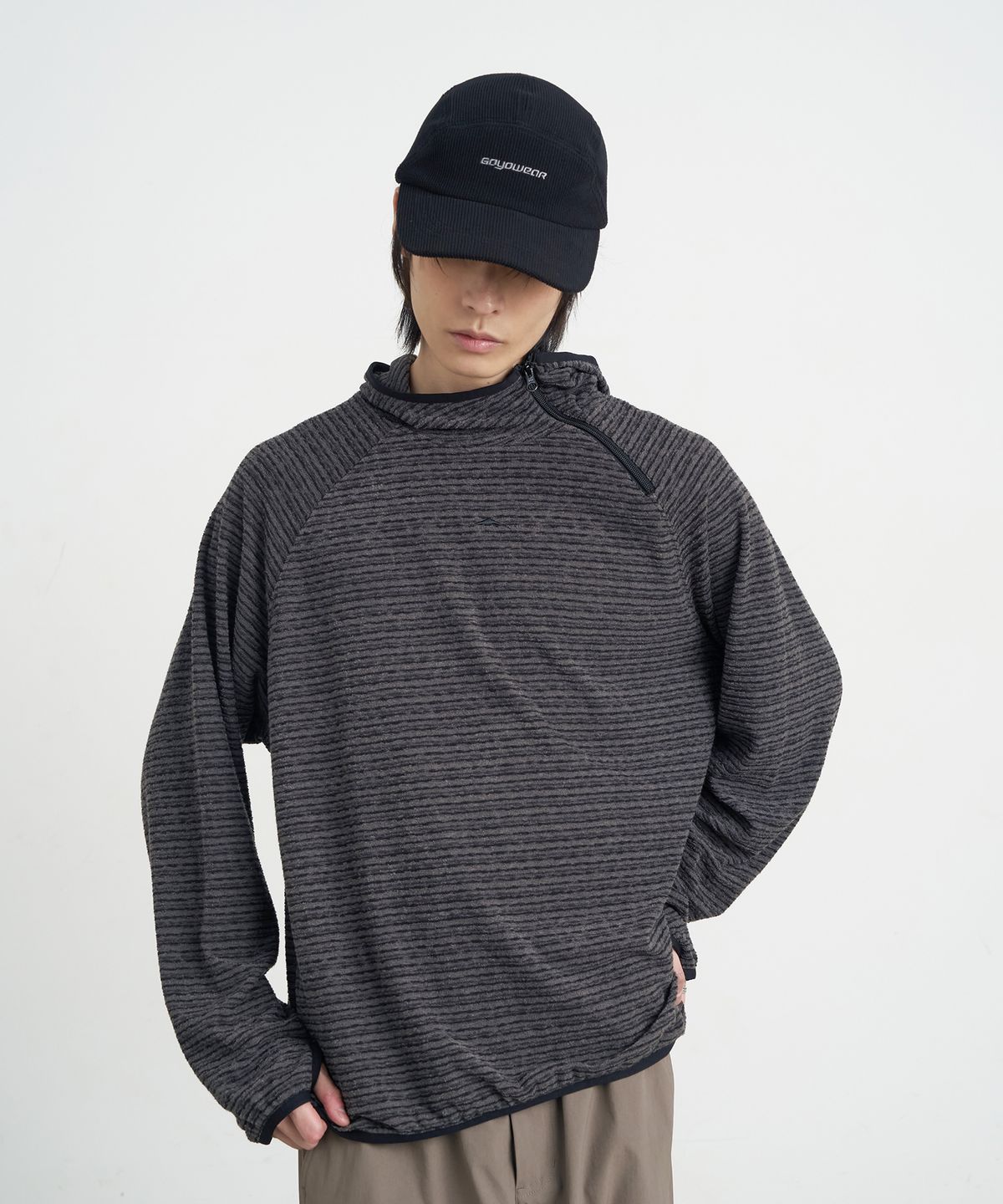 고요웨어(GOYOWEAR) 사이드 집 테리 후디 (브라운 그레이)