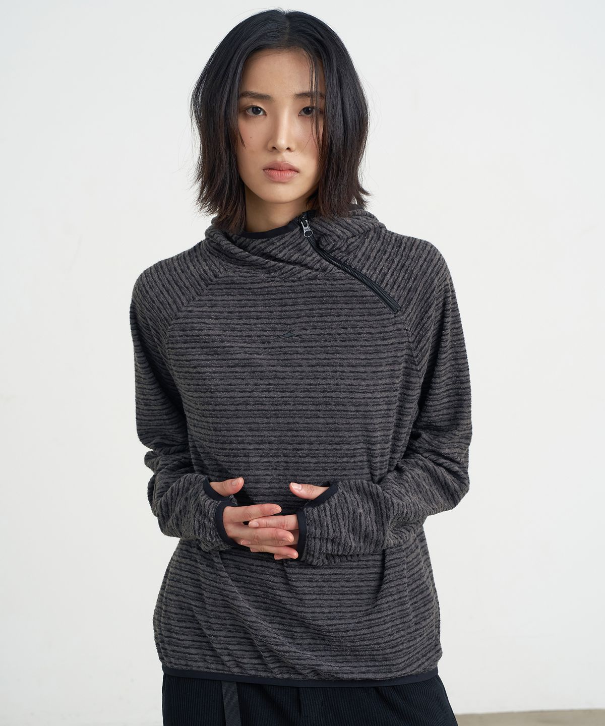 고요웨어(GOYOWEAR) 사이드 집 테리 후디 (브라운 그레이)