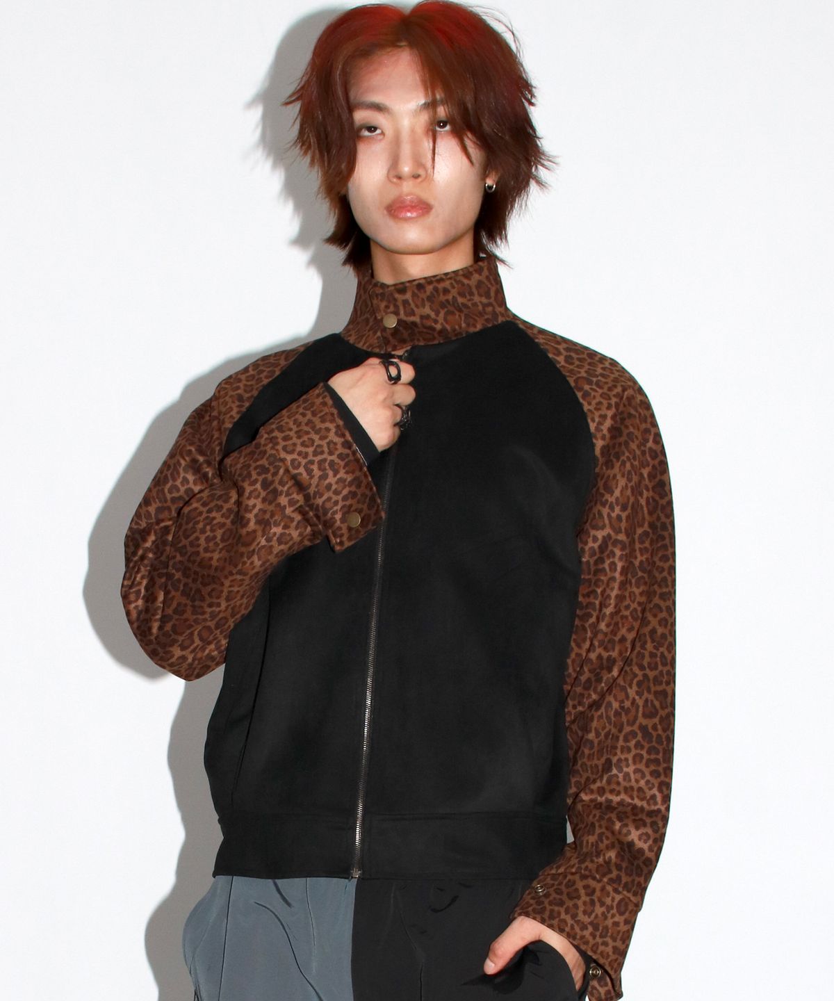 드마크(DEMARC) M Leopard synthetic leather rider blouson jacket -  Brown & Black