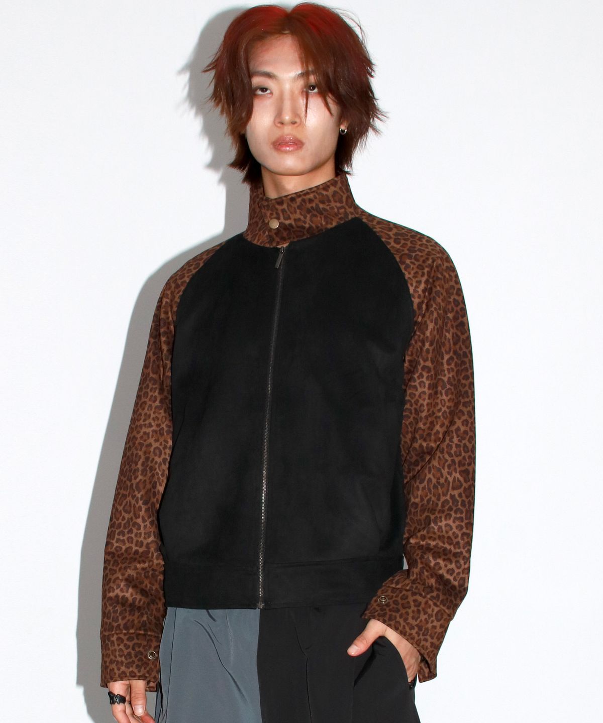 드마크(DEMARC) M Leopard synthetic leather rider blouson jacket -  Brown & Black