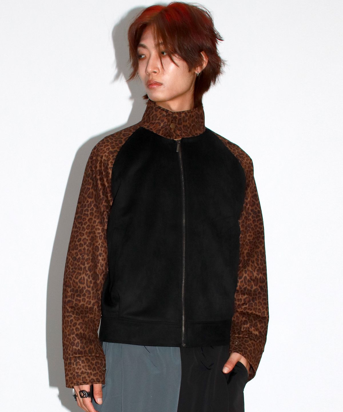 드마크(DEMARC) M Leopard synthetic leather rider blouson jacket -  Brown & Black