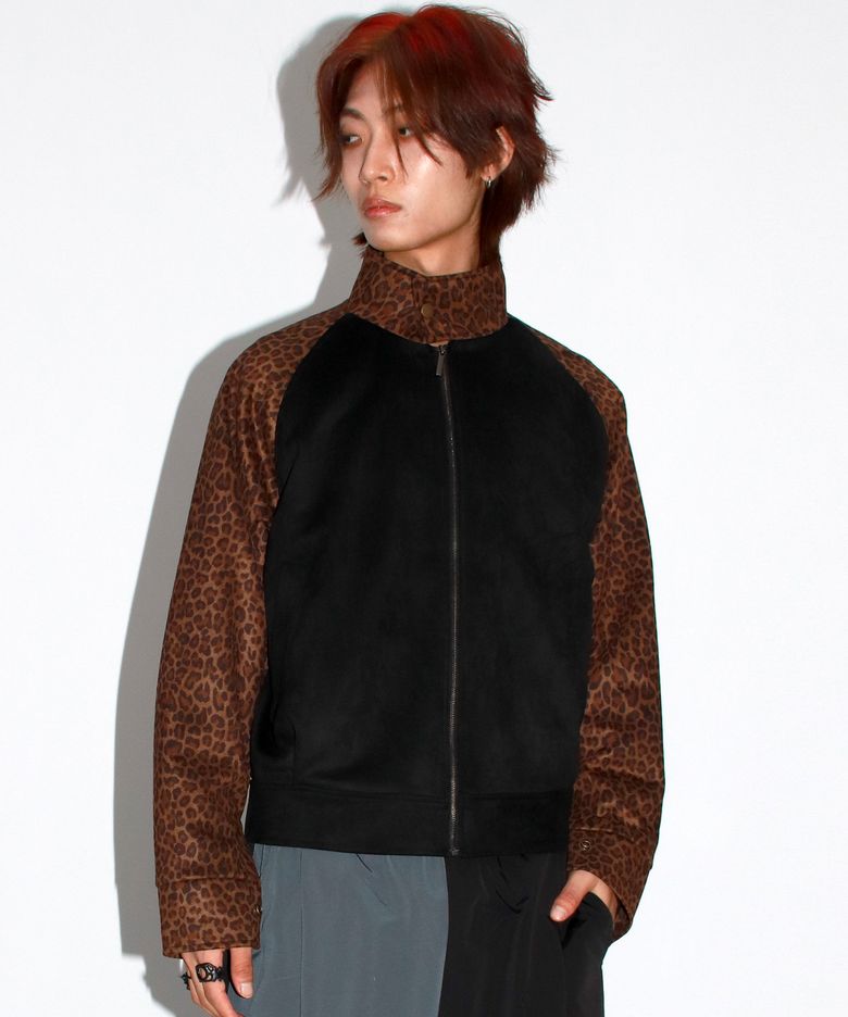 M Leopard synthetic leather rider blouson jacket -  Brown & Black