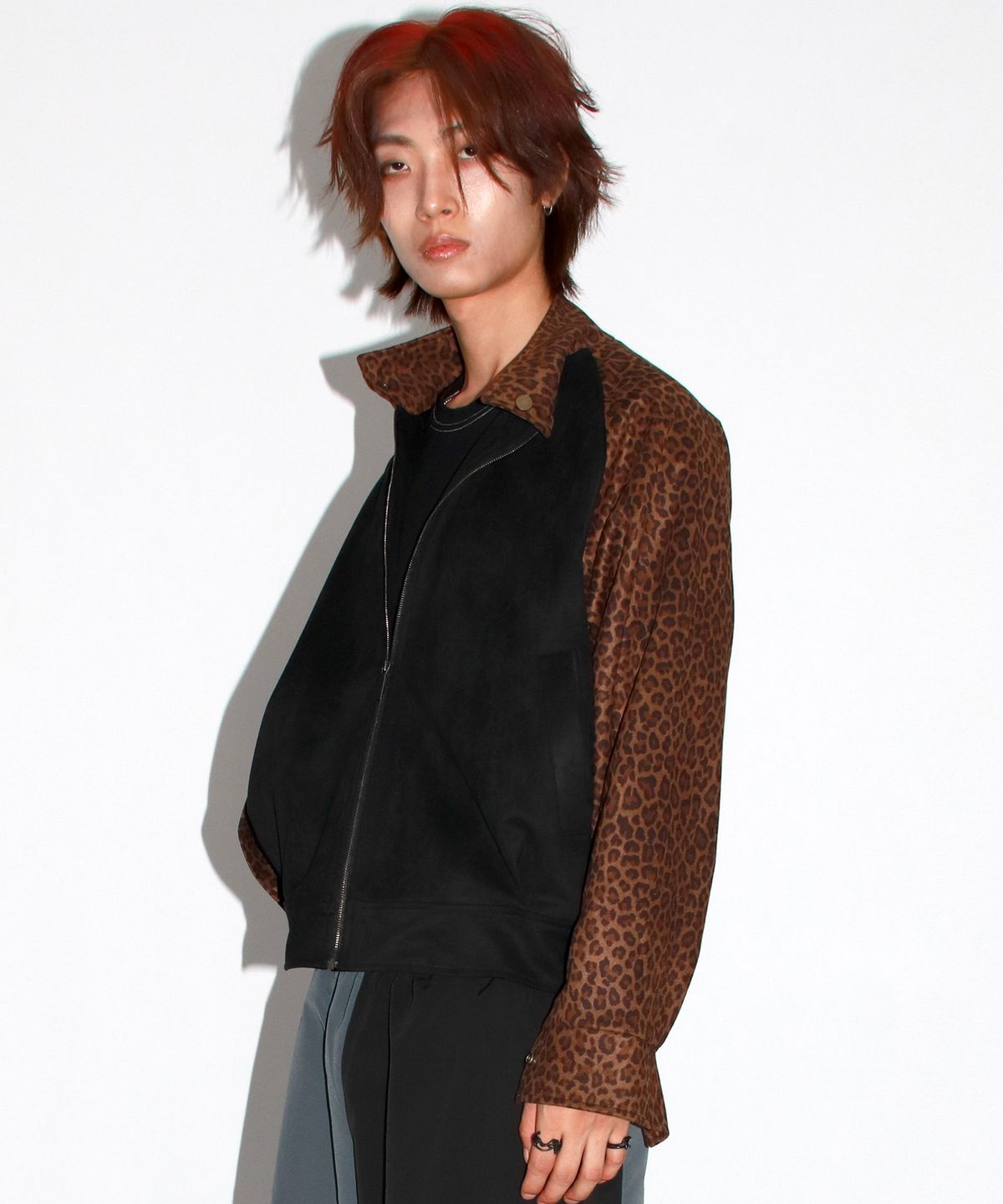 드마크(DEMARC) M Leopard synthetic leather rider blouson jacket -  Brown & Black