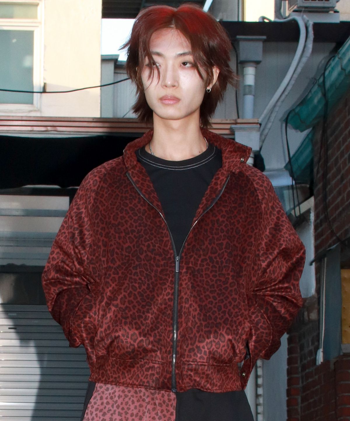 드마크(DEMARC) M Whole Leopard rider blouson synthetic leather jacket - Burgundy