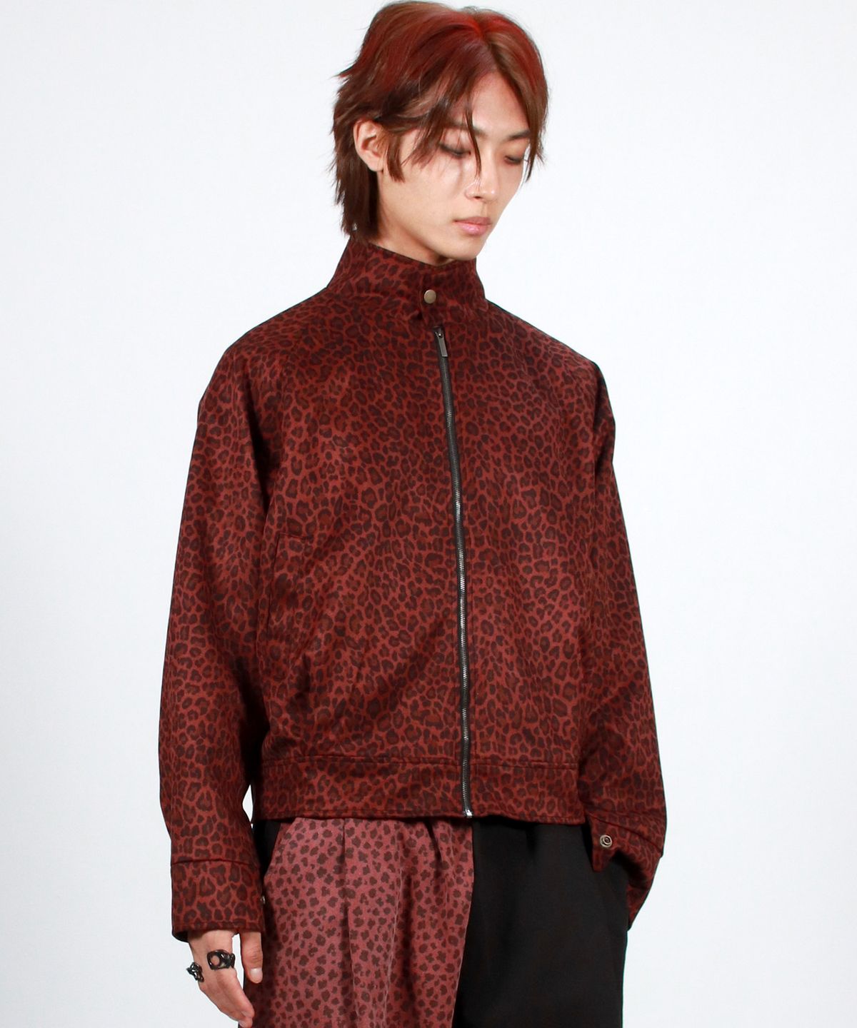 드마크(DEMARC) M Whole Leopard rider blouson synthetic leather jacket - Burgundy