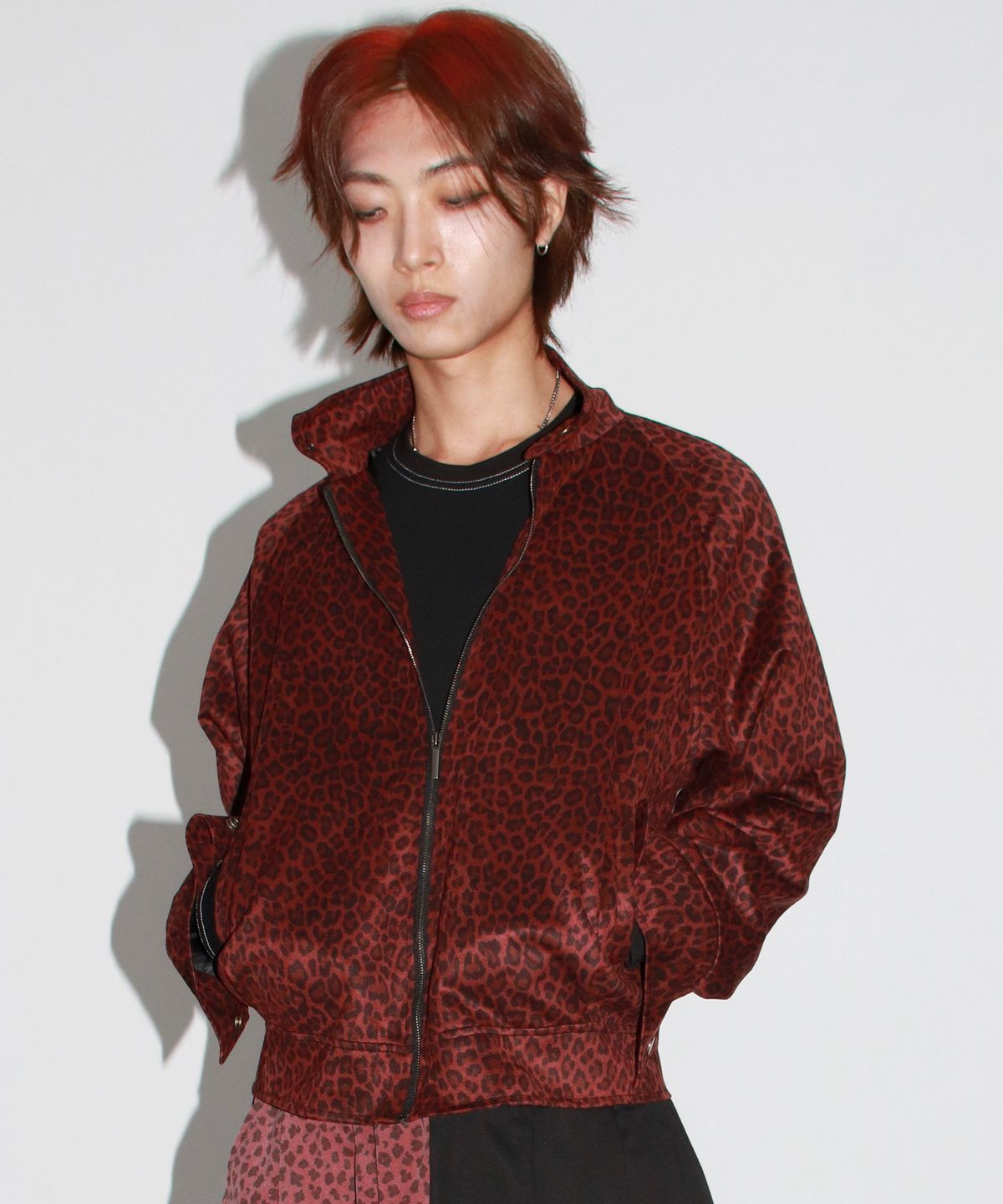 드마크(DEMARC) M Whole Leopard rider blouson synthetic leather jacket - Burgundy