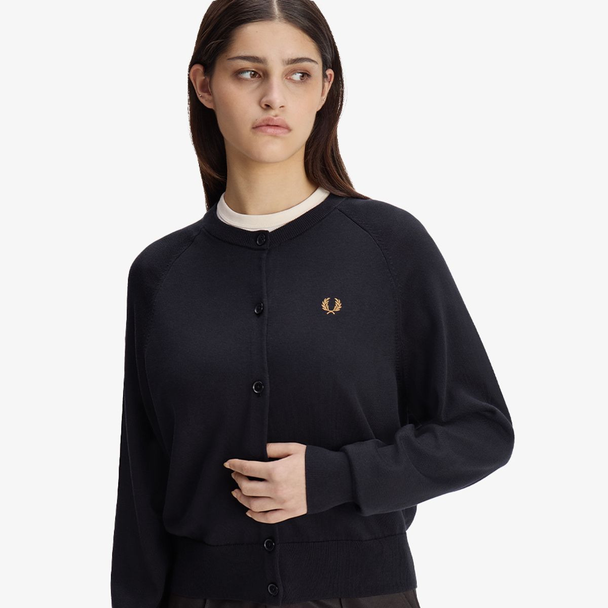 프레드페리(FRED PERRY) [Womens] 오버사이즈드 크루넥 가디건 - 블랙 AFPF2G33141-102